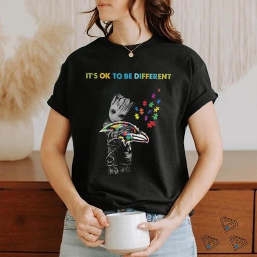 Baby Groot Hug Autism Baltimore Ravens It’s Ok To Be Different Shirt