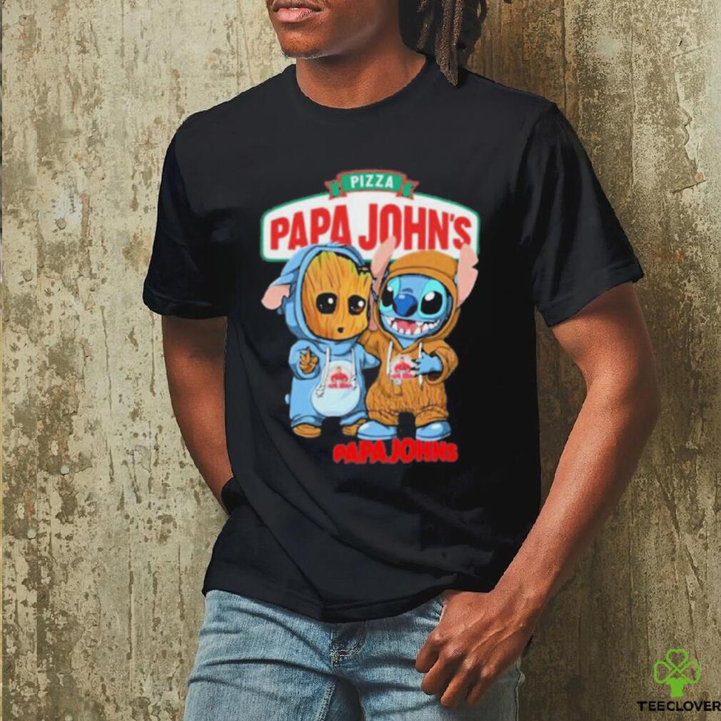 Baby Groot and Stitch Pizza Papa John’s shirt Baby Groot and Stitch Pizza Papa John’s shirt