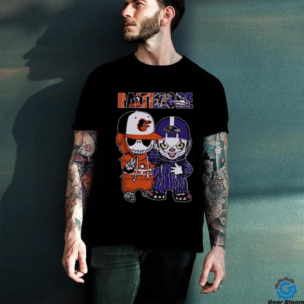 Baby Jack Skellington And Pennywise Baltimore Orioles And Ravens Halloween Shirt Baby Jack Skellington And Pennywise Baltimore Orioles And Ravens Halloween Shirt
