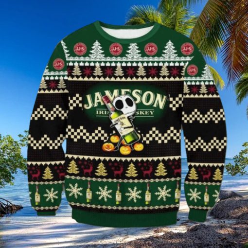 Baby Jack Skellington Hug Jameson Irish Whiskey Ugly Christmas Sweater For Family