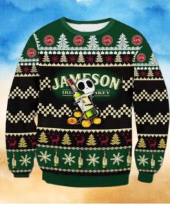 Baby Jack Skellington Hug Jameson Irish Whiskey Ugly Christmas Sweater For Family