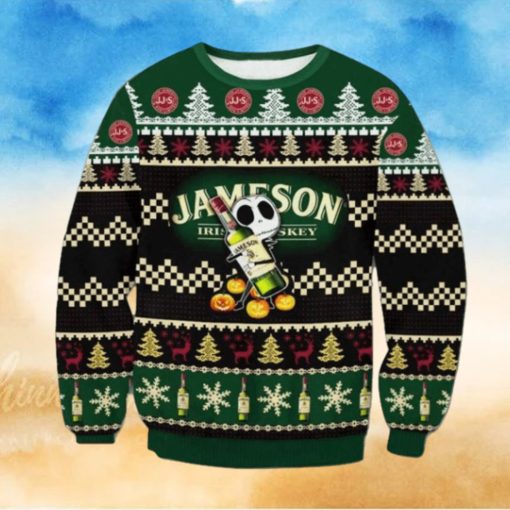 Baby Jack Skellington Hug Jameson Irish Whiskey Ugly Christmas Sweater For Family