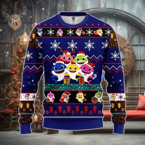 Baby Shark Ugly Christmas Sweater Blue 1 Amazing Gift Men And Women Christmas Gift