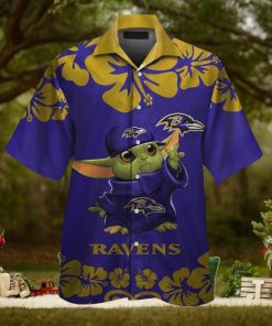 Baby Yoda Baltimore Ravens Hawaiian Short Sleeve Tropical Shirt