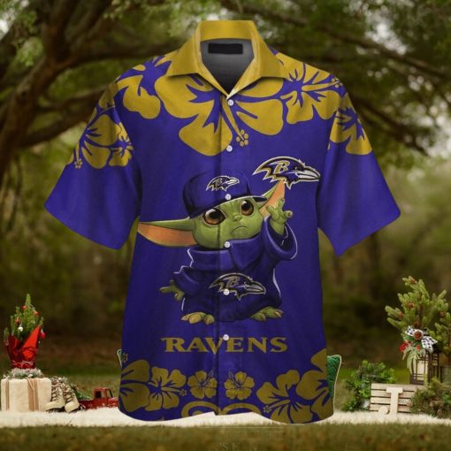 Baby Yoda Baltimore Ravens Hawaiian Short Sleeve Tropical Shirt