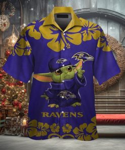 Baby Yoda Baltimore Ravens Hawaiian Short Sleeve Tropical Shirt