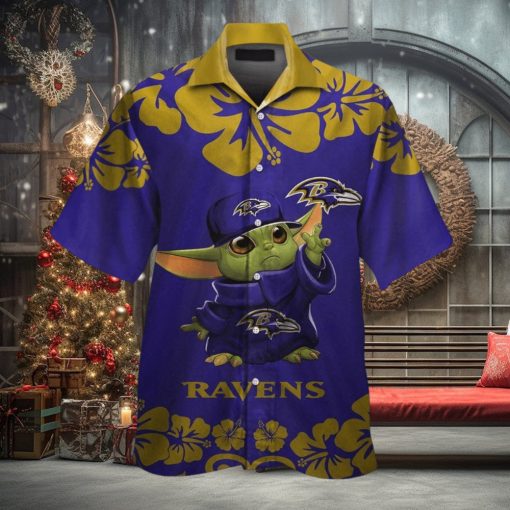 Baby Yoda Baltimore Ravens Hawaiian Short Sleeve Tropical Shirt