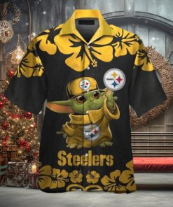 Baby Yoda Button Up Pittsburg Steelers Tropical Hawaiian Shirt