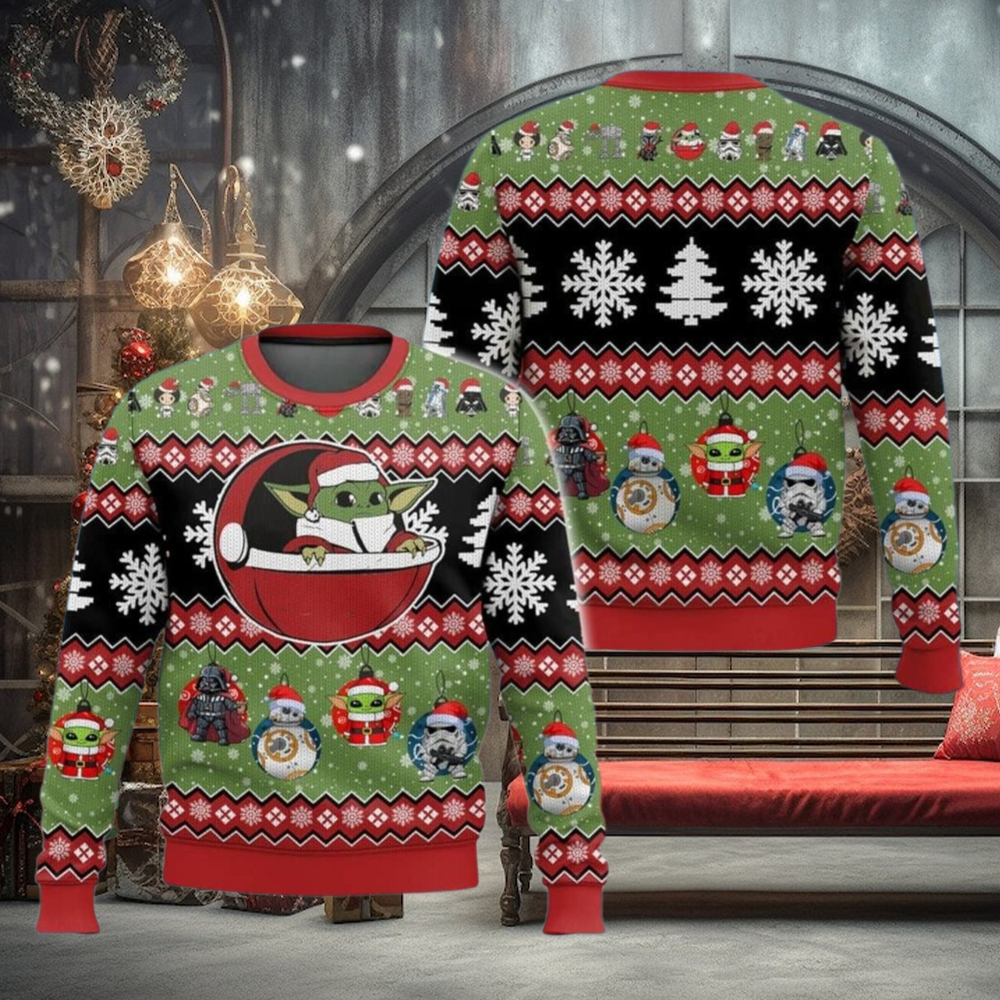 Baby Yoda Christmas Ugly Sweater, Star Wars Characters Holiday Sweater Baby Yoda Christmas Ugly Sweater, Star Wars Characters Holiday Sweater