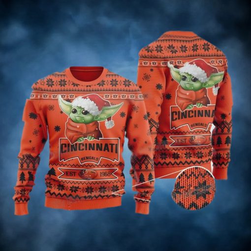 Baby Yoda Cincinnati Football Est 1968 Ugly Christmas Sweater Bengals Gifts