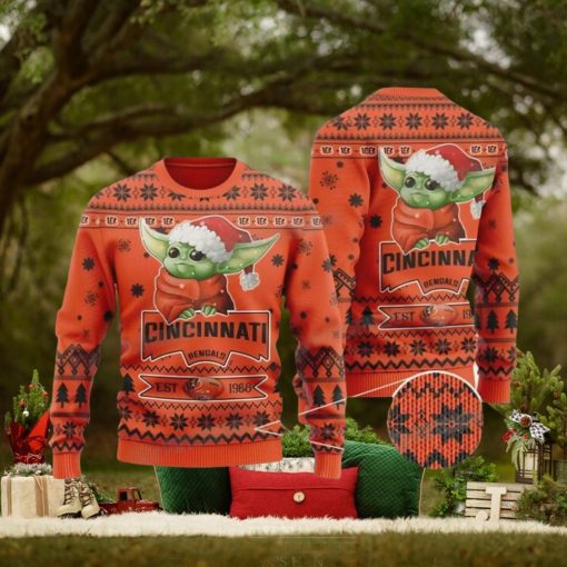 Baby Yoda Cincinnati Football Est 1968 Ugly Christmas Sweater Bengals Gifts