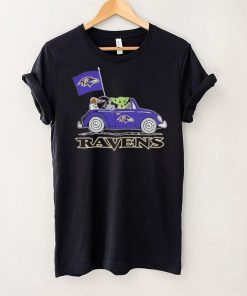Baby Yoda Drive A Car Baltimore Ravens Football Flag Logo Shirt