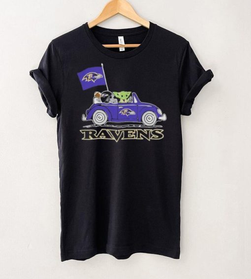 Baby Yoda Drive A Car Baltimore Ravens Football Flag Logo Shirt