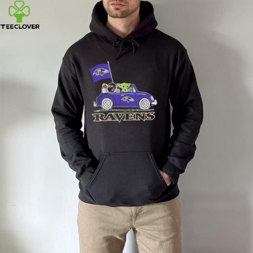 Baby Yoda Drive A Car Baltimore Ravens Football Flag Logo Shirt