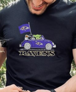 Baby Yoda Drive A Car Baltimore Ravens Football Flag Logo Shirt