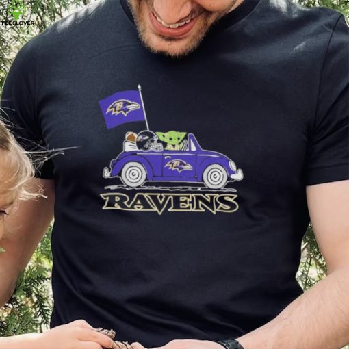 Baby Yoda Drive A Car Baltimore Ravens Football Flag Logo Shirt