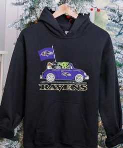Baby Yoda Drive A Car Baltimore Ravens Football Flag Logo Shirt