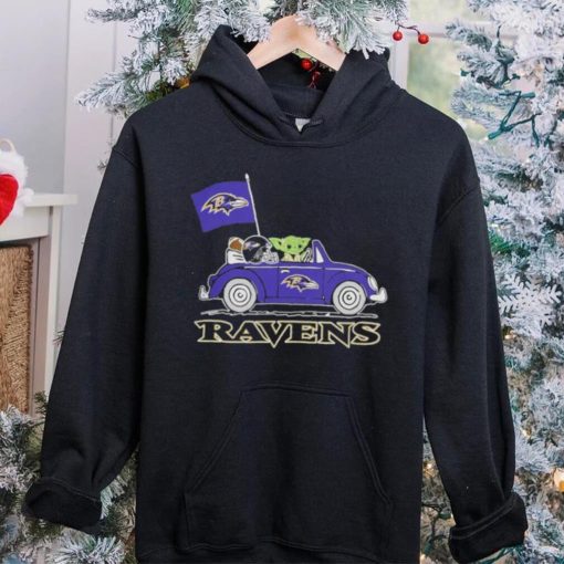 Baby Yoda Drive A Car Baltimore Ravens Football Flag Logo Shirt