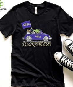 Baby Yoda Drive A Car Baltimore Ravens Football Flag Logo Shirt