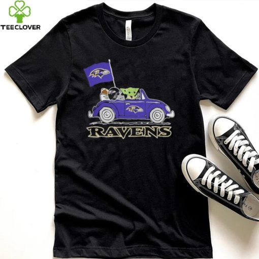 Baby Yoda Drive A Car Baltimore Ravens Football Flag Logo Shirt