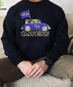 Baby Yoda Drive A Car Baltimore Ravens Football Flag Logo Shirt