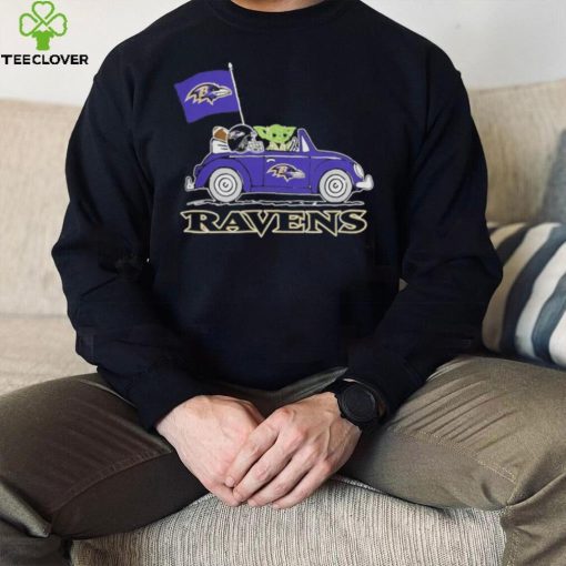 Baby Yoda Drive A Car Baltimore Ravens Football Flag Logo Shirt