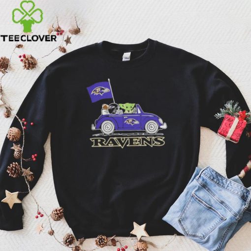 Baby Yoda Drive A Car Baltimore Ravens Football Flag Logo Shirt