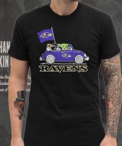 Baby Yoda Drive A Car Baltimore Ravens Football Flag Logo Shirt