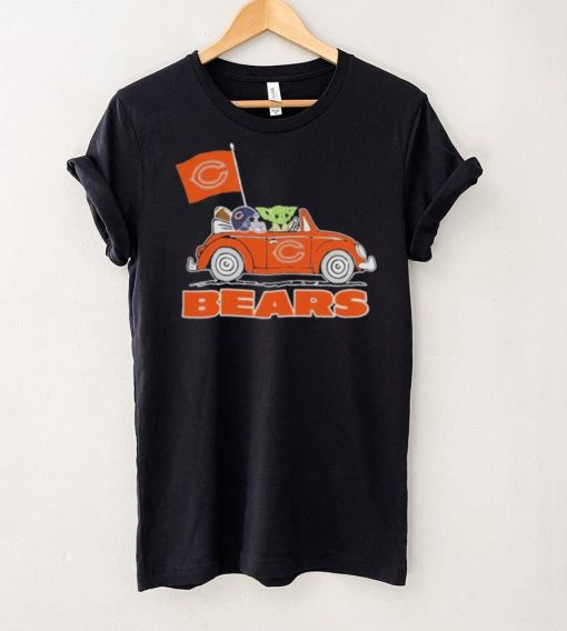 Baby Yoda Drive A Car Chicago Bears Football Flag Logo Shirt