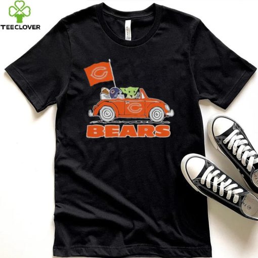 Baby Yoda Drive A Car Chicago Bears Football Flag Logo Shirt