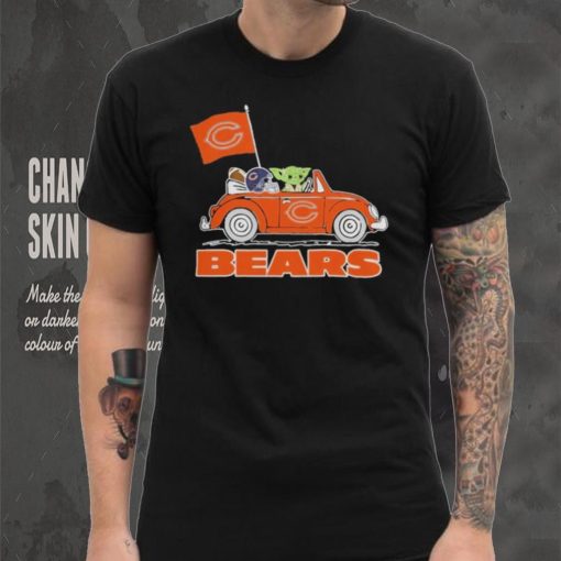 Baby Yoda Drive A Car Chicago Bears Football Flag Logo Shirt