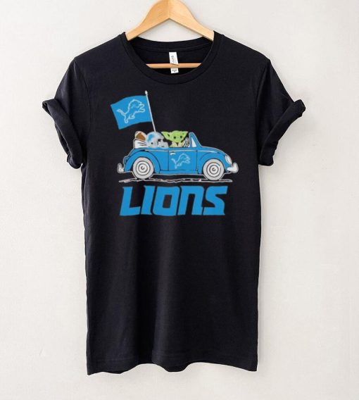 Baby Yoda Drive A Car Detroit Lions Football Flag Logo Shirt