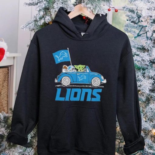 Baby Yoda Drive A Car Detroit Lions Football Flag Logo Shirt