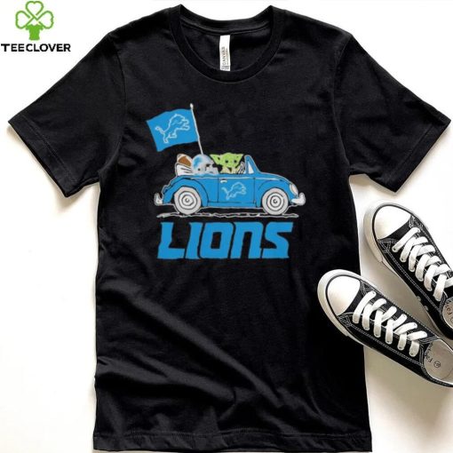 Baby Yoda Drive A Car Detroit Lions Football Flag Logo Shirt