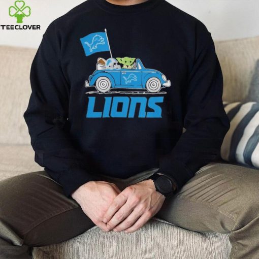 Baby Yoda Drive A Car Detroit Lions Football Flag Logo Shirt