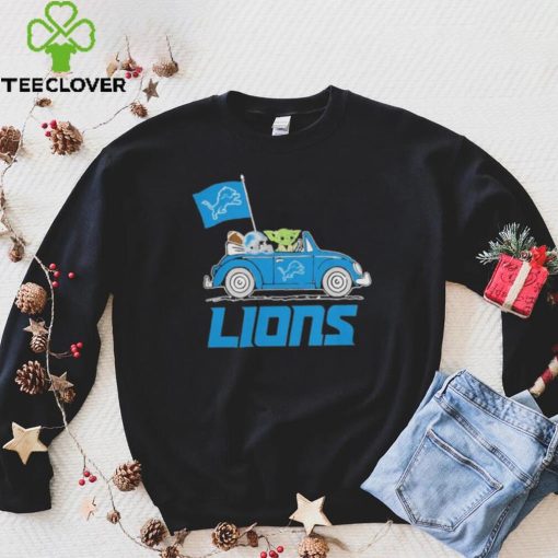 Baby Yoda Drive A Car Detroit Lions Football Flag Logo Shirt