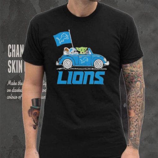 Baby Yoda Drive A Car Detroit Lions Football Flag Logo Shirt