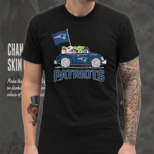 Baby Yoda Drive A Car New England Patriots Football Flag Logo Shirt