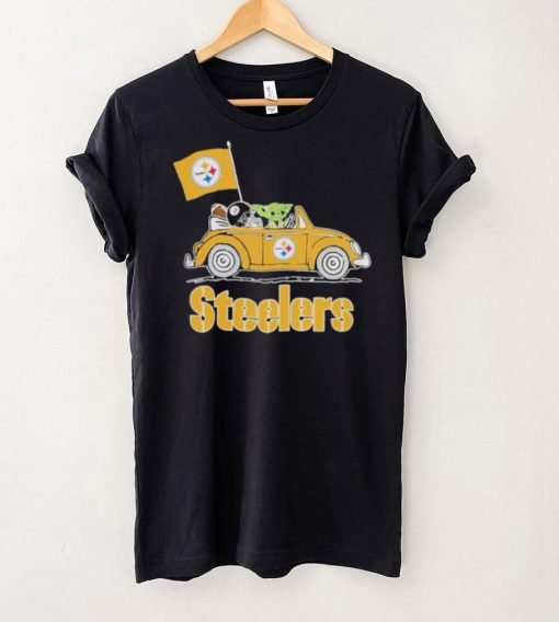 Baby Yoda Drive A Car Pittsburgh Steelers Football Flag Logo Shirt