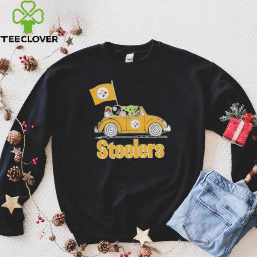 Baby Yoda Drive A Car Pittsburgh Steelers Football Flag Logo Shirt