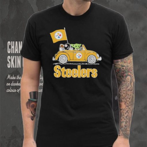 Baby Yoda Drive A Car Pittsburgh Steelers Football Flag Logo Shirt