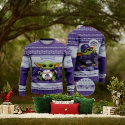 Baby Yoda Holding Baseball Colorado Rockies Ugly Sweater