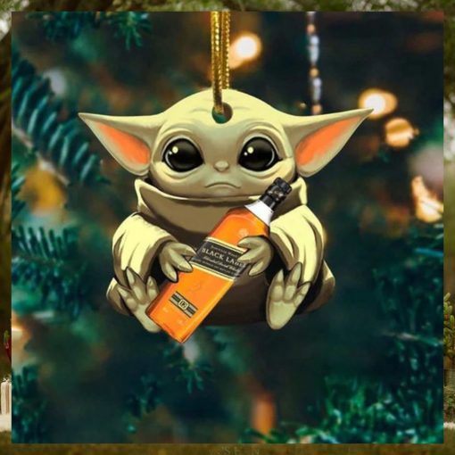 Baby Yoda Hug Black Label For Whiskey Lovers 2023 Christmas Star Wars Gift Ornament