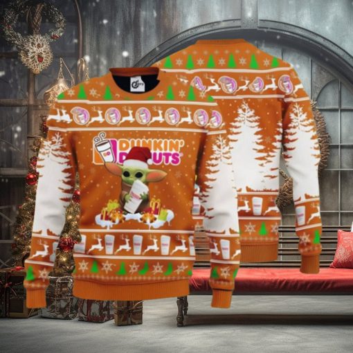 Baby Yoda Hug Dunkin’ Donuts Christmas Ugly Wool Sweater