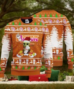 Baby Yoda Hug Dunkin’ Donuts Christmas Ugly Wool Sweater