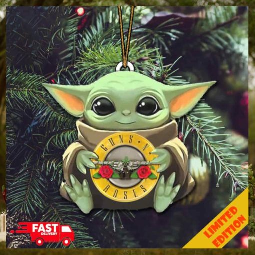 Baby Yoda Hug Guns N Roses Logo For Fans Christmas Tree Decorations 2023 Holiday Ornament