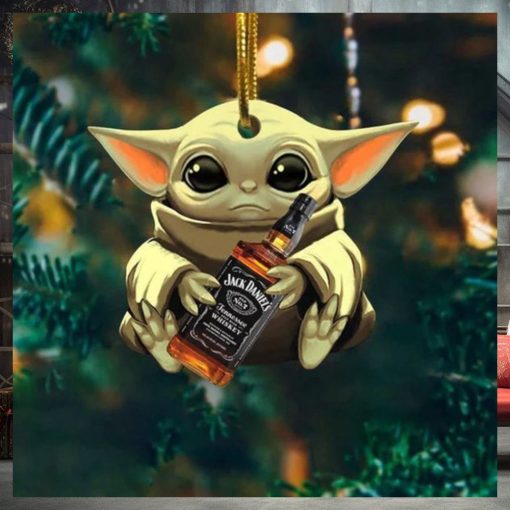 Baby Yoda Hug Jack Daniels For Whiskey Lovers 2023 Christmas Star Wars Gift Ornament