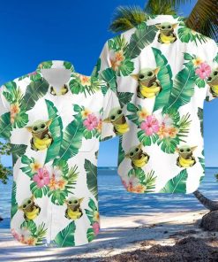 Baby Yoda Hugging Bananas Tropical Leaves Hawaiian Shirt