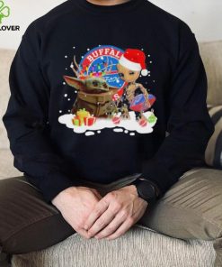 Baby Yoda Reindeer And Santa Groot Hug Buffalo Bills Christmas Light Shirt