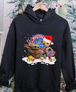 Baby Yoda Reindeer And Santa Groot Hug Buffalo Bills Christmas Light Shirt